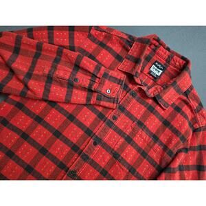 RVCA Mens Medium Flannel Shirt Red Black Plaid Button-up Heavyweight Cotton